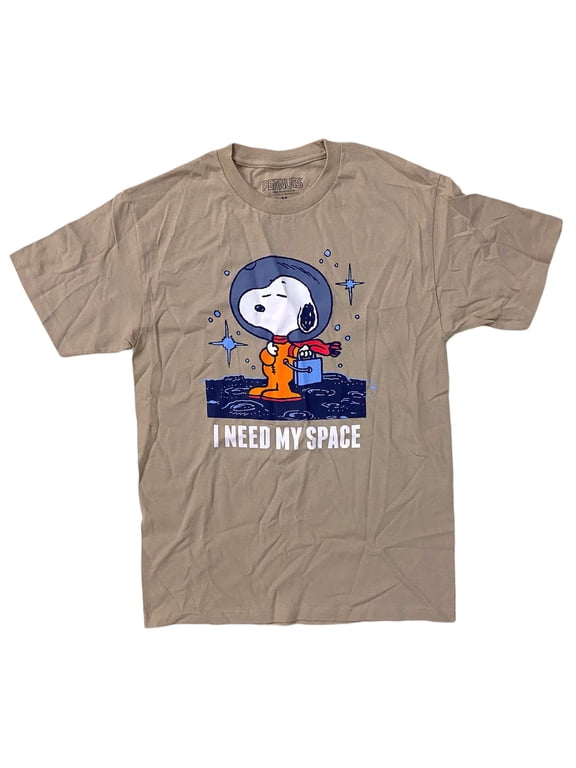 Men's Officially Licensed Snoopy I Need My Space Graphic Tee T-Shirt (Medium, Khaki)