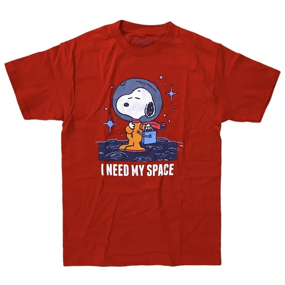 Peanuts Men's Officially Licensed Snoopy I Need My Space Graphic Tee T-Shirt (Medium, Red)