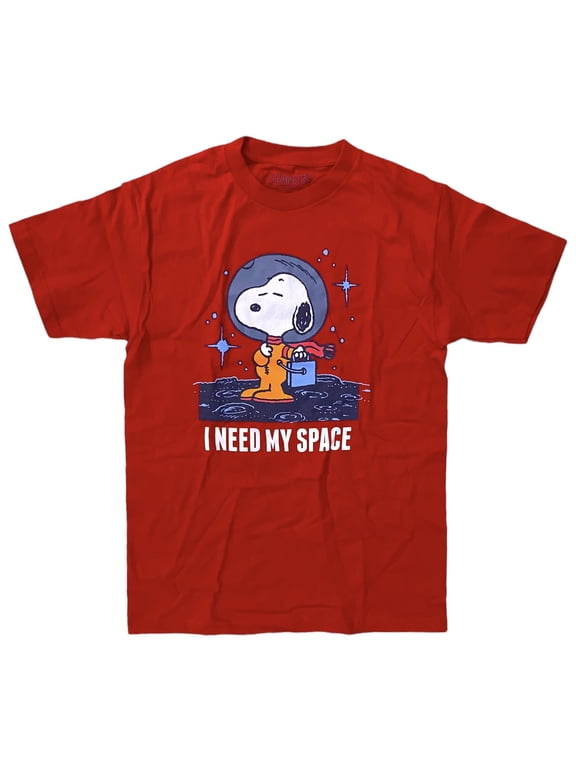 Men's Officially Licensed Snoopy I Need My Space Graphic Tee T-Shirt (Medium, Red)