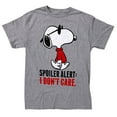thumbnail image 1 of Peanuts Men's Officially Licensed Snoopy Spoiler Alert: I Don't Care Tee T-Shirt (Medium, Heather Gray), 1 of 2
