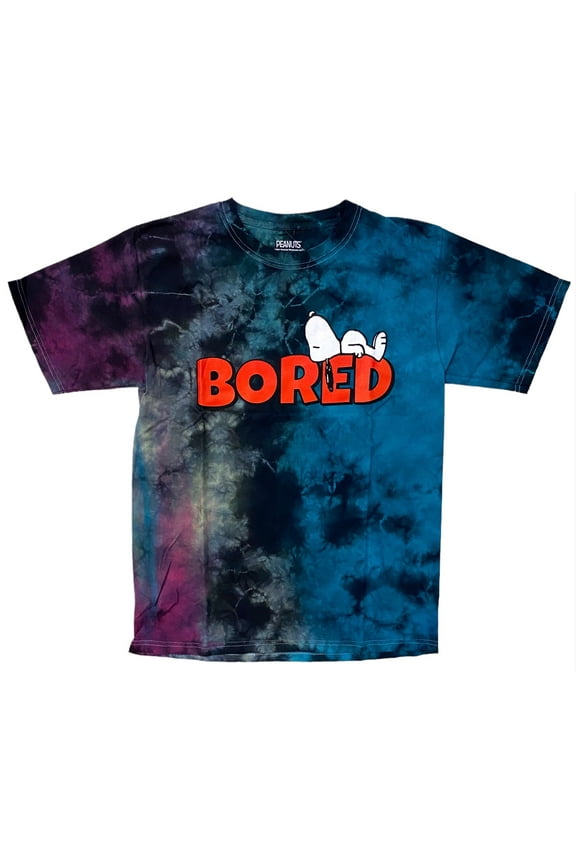 Men's Officially Licensed Tie Dye Snoopy Charlie Brown Woodstock Tee T-Shirt (Small, Aqua/Purple Snoopy Bored)