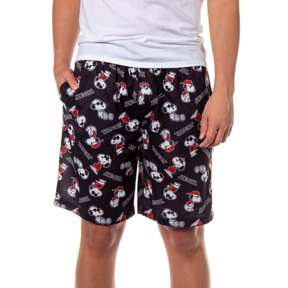 Peanuts Men's Pajama Shorts Snoopy Joe Cool Allover Design Lounge Sleep Bottoms