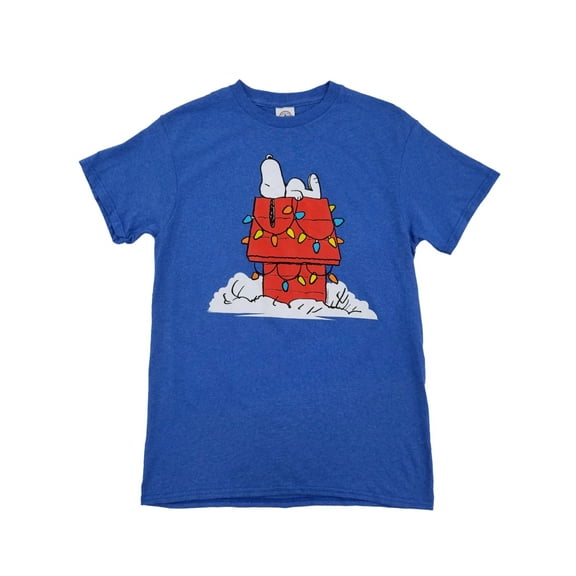 Peanuts Men's Royal Blue Heather Snoopy Doghouse Christmas T-Shirt S