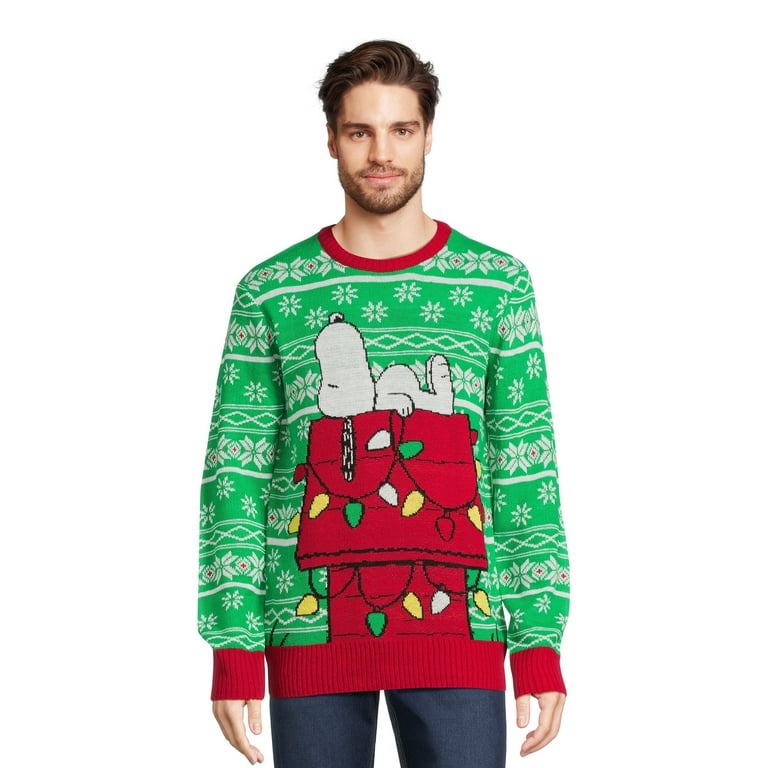 Peanuts Men's Snoopy Chillin Christmas Sweater with Long Sleeves