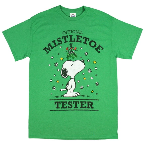 Peanuts Men's Snoopy Shirt Official Mistletoe Tester Green T-Shirt (Small)