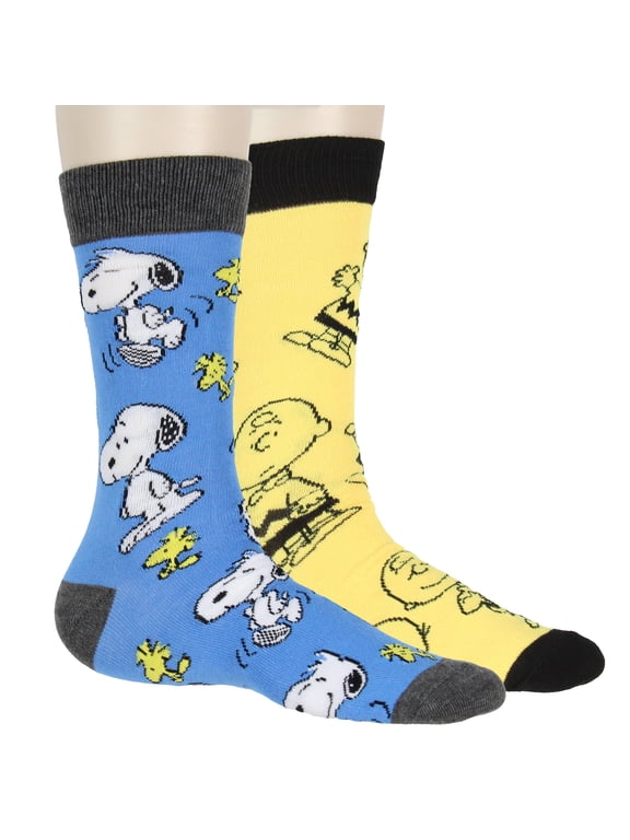 Men's Snoopy, Woodstock, and Charlie Brown 2 Pair Adult Crew Socks Dress Socks