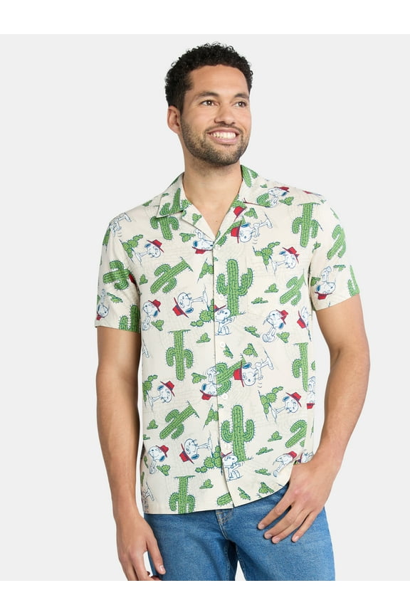 Men's and Big Men's Spike Snoopy Desert Button Down Hawaiian Shirt, Sizes XS-5XL