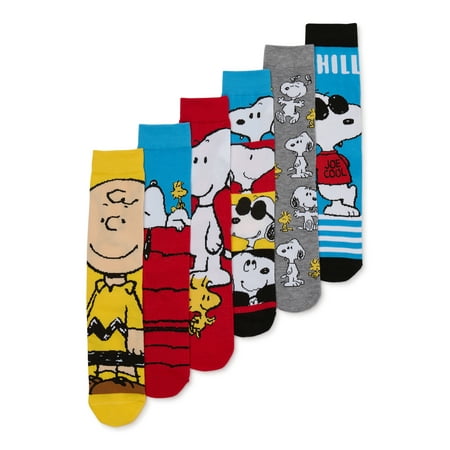 Peanuts Mens Crew Socks, 6-Pack