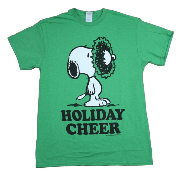 Peanuts Mens Green Snoopy Dog Christmas Holiday Wreath T-Shirt Tee Shirt Large