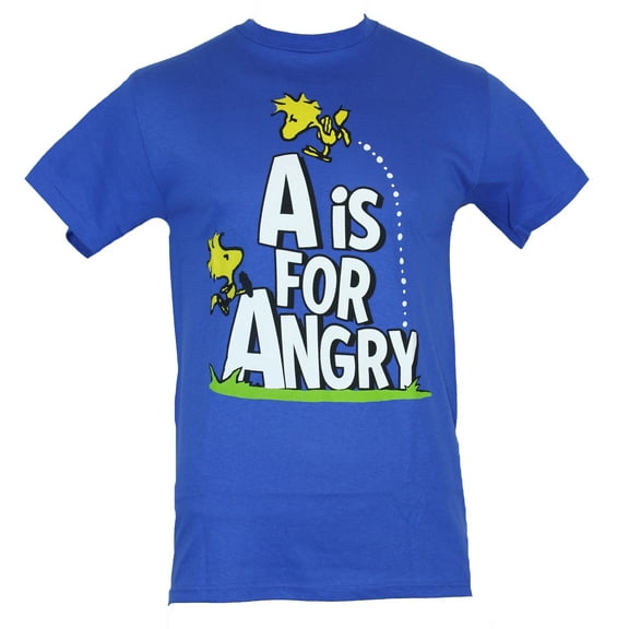 Peanuts Mens T-Shirt - "A is for Angry" 2 Woodstocks Playing On Logo Image