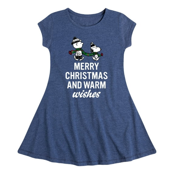Peanuts - Charlie Brown & Snoopy Merry Christmas Warm Wishes - Toddler And Youth Girls Fit And Flare Dress