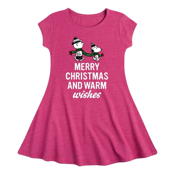 Peanuts - Charlie Brown & Snoopy Merry Christmas Warm Wishes - Toddler And Youth Girls Fit And Flare Dress