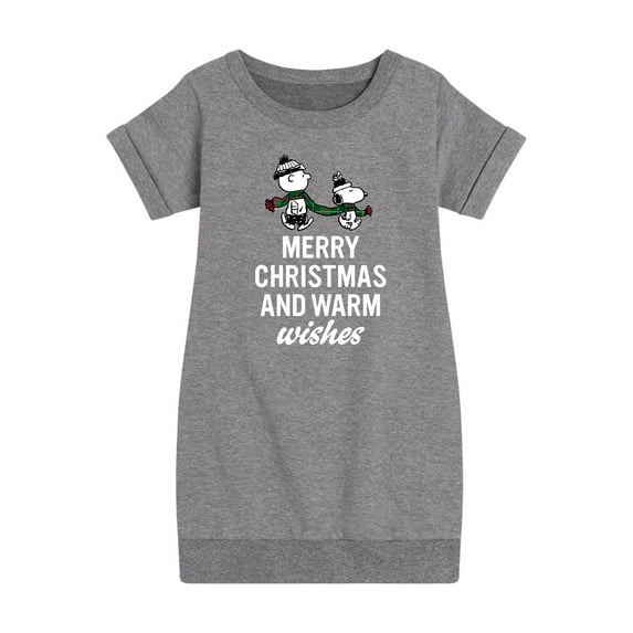 Peanuts - Charlie Brown & Snoopy Merry Christmas Warm Wishes - Toddler And Youth Girls Fleece Dress