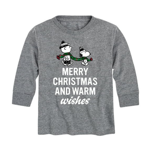 Peanuts - Charlie Brown & Snoopy Merry Christmas Warm Wishes - Toddler And Youth Long Sleeve Graphic T-Shirt
