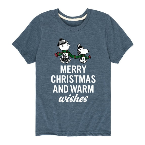 Peanuts - Charlie Brown & Snoopy Merry Christmas Warm Wishes - Toddler And Youth Short Sleeve Graphic T-Shirt