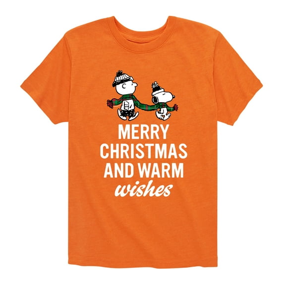 Peanuts - Charlie Brown & Snoopy Merry Christmas Warm Wishes - Toddler And Youth Short Sleeve Graphic T-Shirt