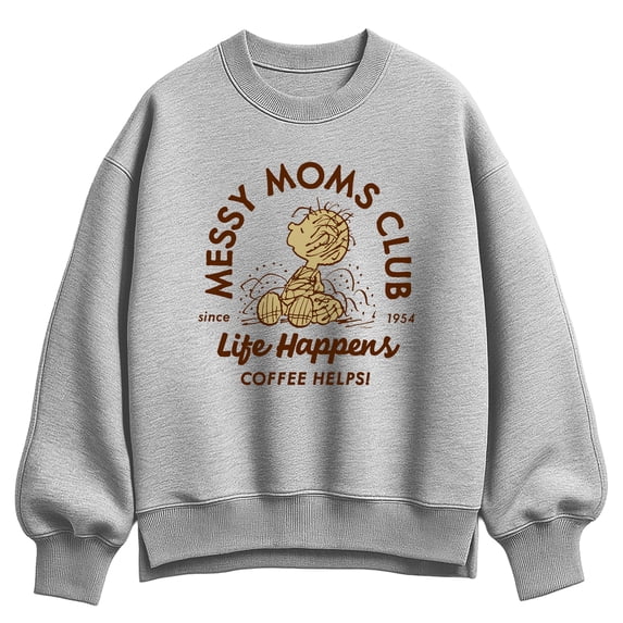 Peanuts - Messy Moms Club - Women's Oversized Fleece Crew Sweatshirt