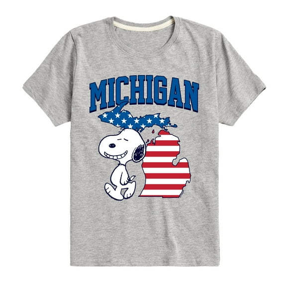 Peanuts - Michigan American Flag Snoopy - Toddler And Youth Short Sleeve Graphic T-Shirt