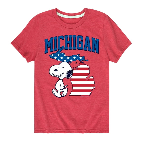 Peanuts - Michigan American Flag Snoopy - Toddler And Youth Short Sleeve Graphic T-Shirt