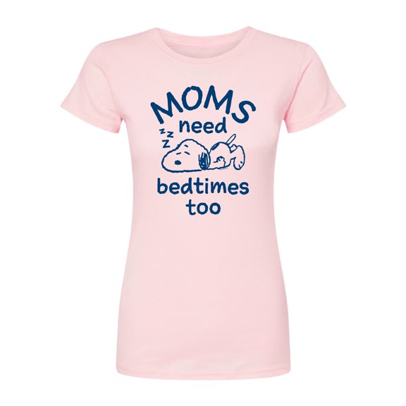 Peanuts - Moms Need Bedtimes Too Snoopy - Juniors Fitted Short Sleeve Graphic T-Shirt