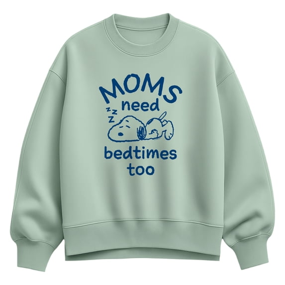Peanuts - Moms Need Bedtimes Too Snoopy - Women's Oversized Fleece Crew Sweatshirt