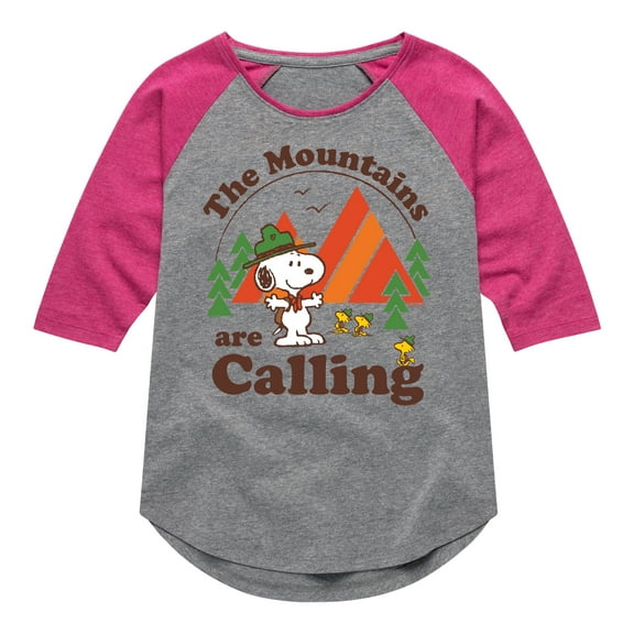 Peanuts - Mountains Are Calling - Toddler And Youth Girls Raglan Graphic T-Shirt