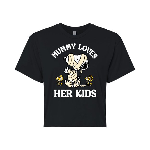 Peanuts - Mummy Loves Her Kids - Juniors Cropped Cotton Blend T-Shirt