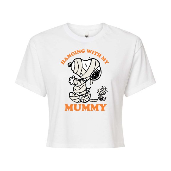 Peanuts - My Mummy Art - Juniors Cropped Cotton Blend T-Shirt