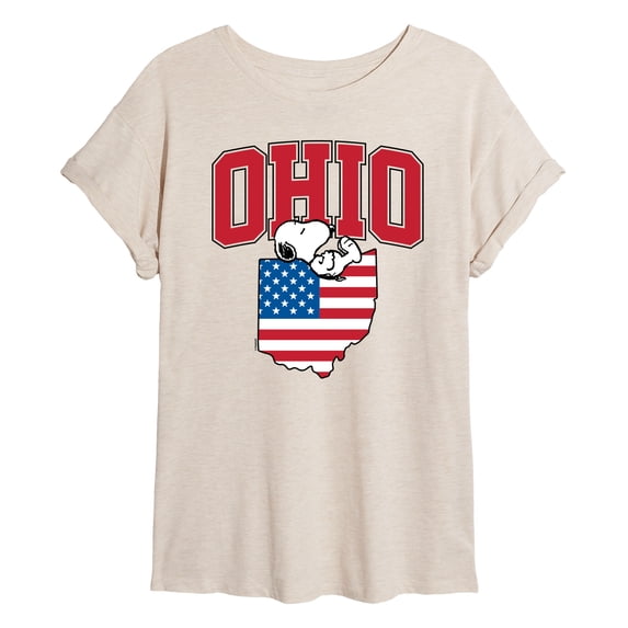 Peanuts - Ohio Snoopy - Juniors Oversized Graphic T-Shirt