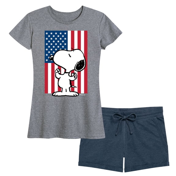 Peanuts - Olympic USA Snoopy American Flag - 4th of July - Women's Short Sleeve Graphic T-Shirt and Short Set