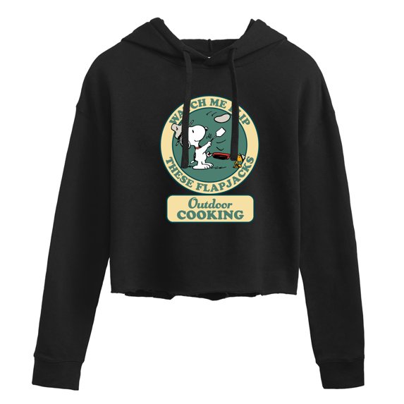Peanuts - Outdoor Cooking Badge - Juniors Cropped Pullover Hoodie