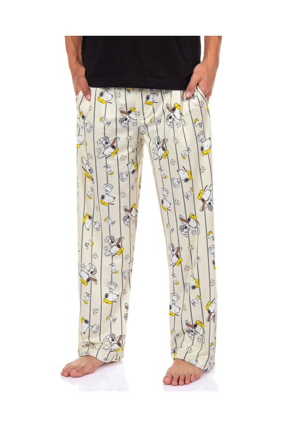 Peanuts Pajama Pants Mens Snoopy Baseball All Over Print Lounge Bottoms