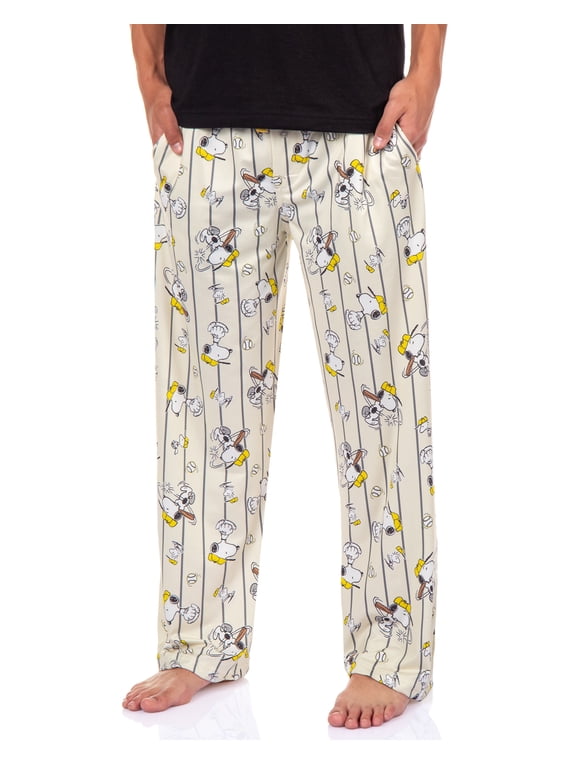 Peanuts Pajama Pants Mens Snoopy Baseball All Over Print Lounge Bottoms