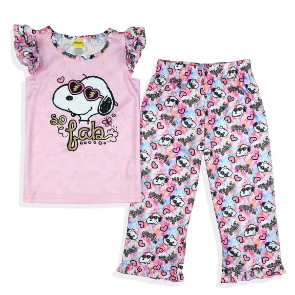 Peanuts Pajamas Toddler Girls Snoopy Joe Cool So Fab Ruffle Sleeve Pant Sleep Set