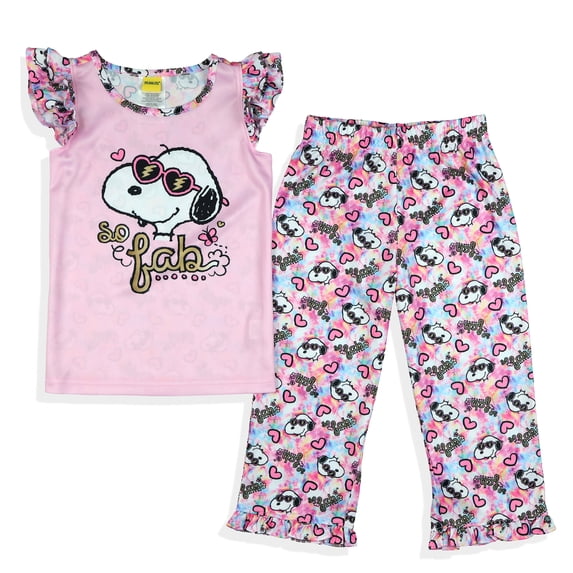 Peanuts Pajamas Toddler Girls Snoopy Joe Cool So Fab Ruffle Sleeve Pant Sleep Set