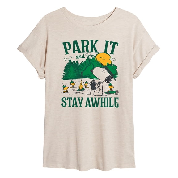 Peanuts - Park It And Stay Awhile - Juniors Oversized Graphic T-Shirt