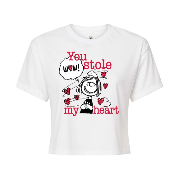 Peanuts - Patty Stole My Heart - Juniors Cropped Cotton Blend T - Shirt