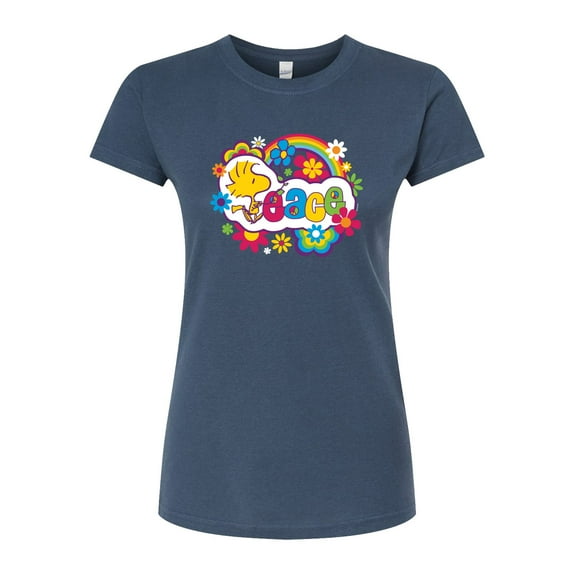 Peanuts - Peace Floral & Colorful Woodstock - Juniors Fitted Graphic T-Shirt