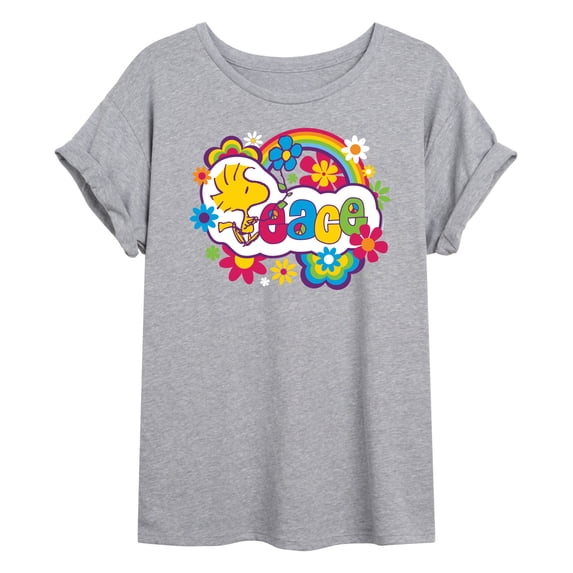 Peanuts - Peace Floral & Colorful Woodstock - Women's Oversized T-Shirt