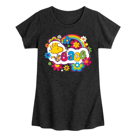 Peanuts - Peace Floral & Colorful Woodstock - Toddler & Youth Girls Short Sleeve Graphic T-Shirt