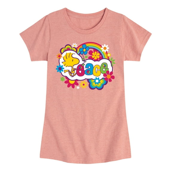 Peanuts - Peace Floral & Colorful Woodstock - Toddler & Youth Girls Short Sleeve Graphic T-Shirt