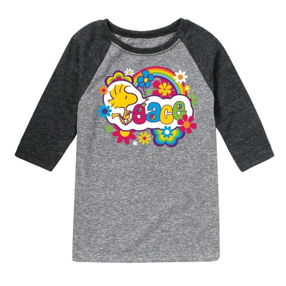 Peanuts - Peace Floral & Colorful Woodstock - Toddler & Youth Raglan Graphic T-Shirt