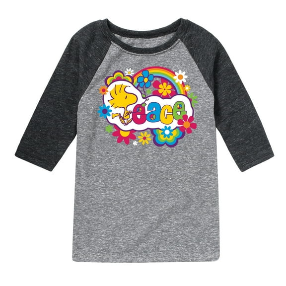 Peanuts - Peace Floral & Colorful Woodstock - Toddler & Youth Raglan Graphic T-Shirt