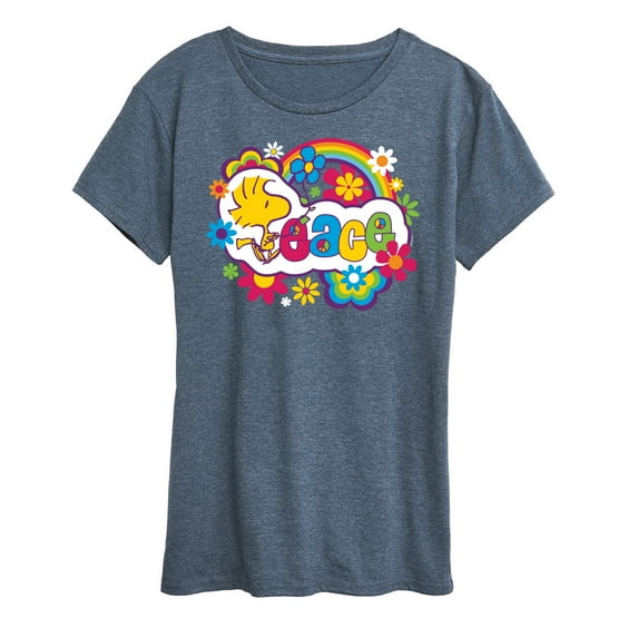 Peanuts - Peace Floral & Colorful Woodstock - Women's Short Sleeve Graphic T-Shirt