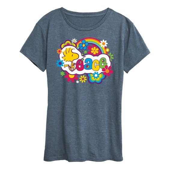 Peanuts - Peace Floral & Colorful Woodstock - Women's Short Sleeve Graphic T-Shirt