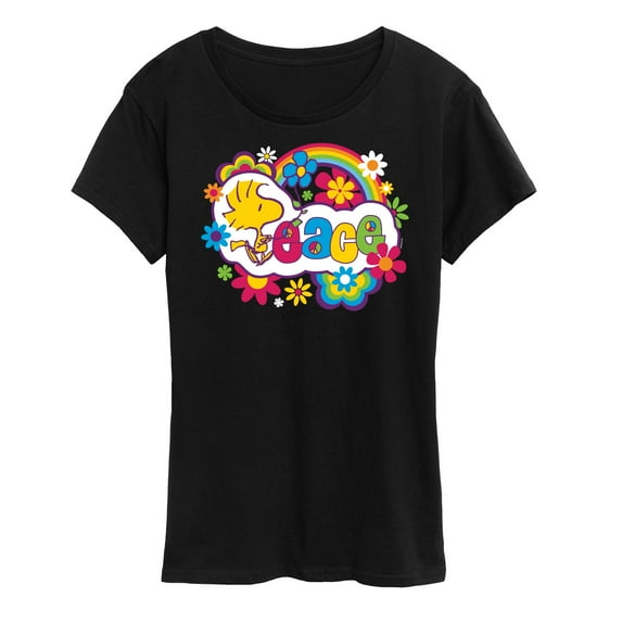 Peanuts - Peace Floral & Colorful Woodstock - Women's Short Sleeve Graphic T-Shirt