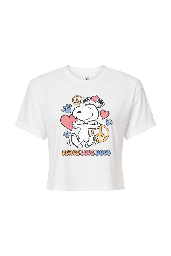 - Peace Love Dogs - Juniors Cropped Graphic T-Shirt