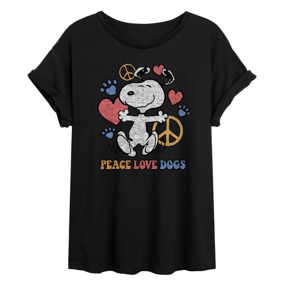 Peanuts - Peace Love Dogs - Juniors Oversized Graphic T-Shirt