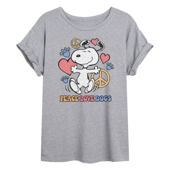 Peanuts - Peace Love Dogs - Juniors Oversized Graphic T-Shirt
