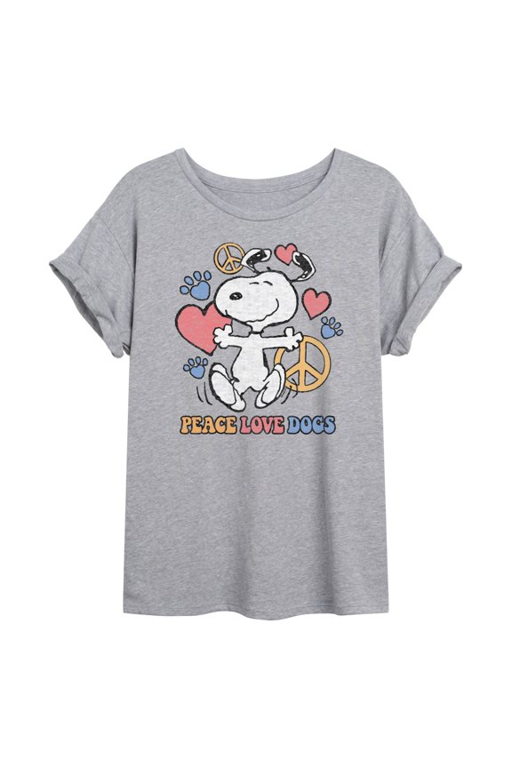 - Peace Love Dogs - Juniors Oversized Graphic T-Shirt